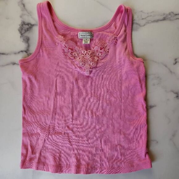 Anne Lewin small hot pink y2k lace tank top 100% cotton summer bright shirt - Picture 1 of 4